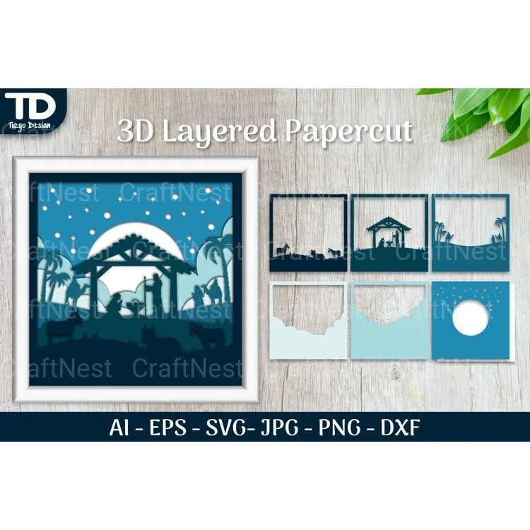 Shadow Nativity Scene Layered Papercut SVG Bundle