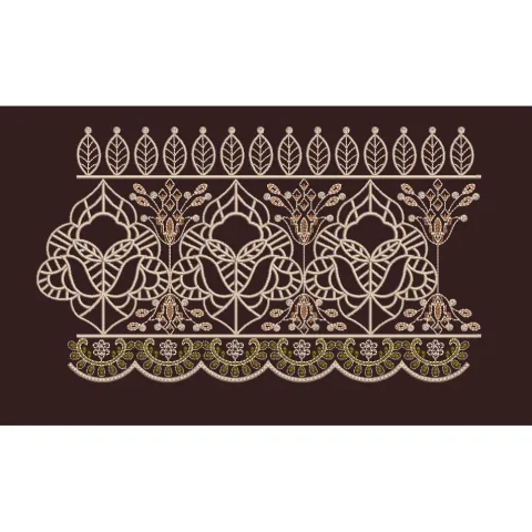 Geometric Floral Scallop Border Embroidery Design