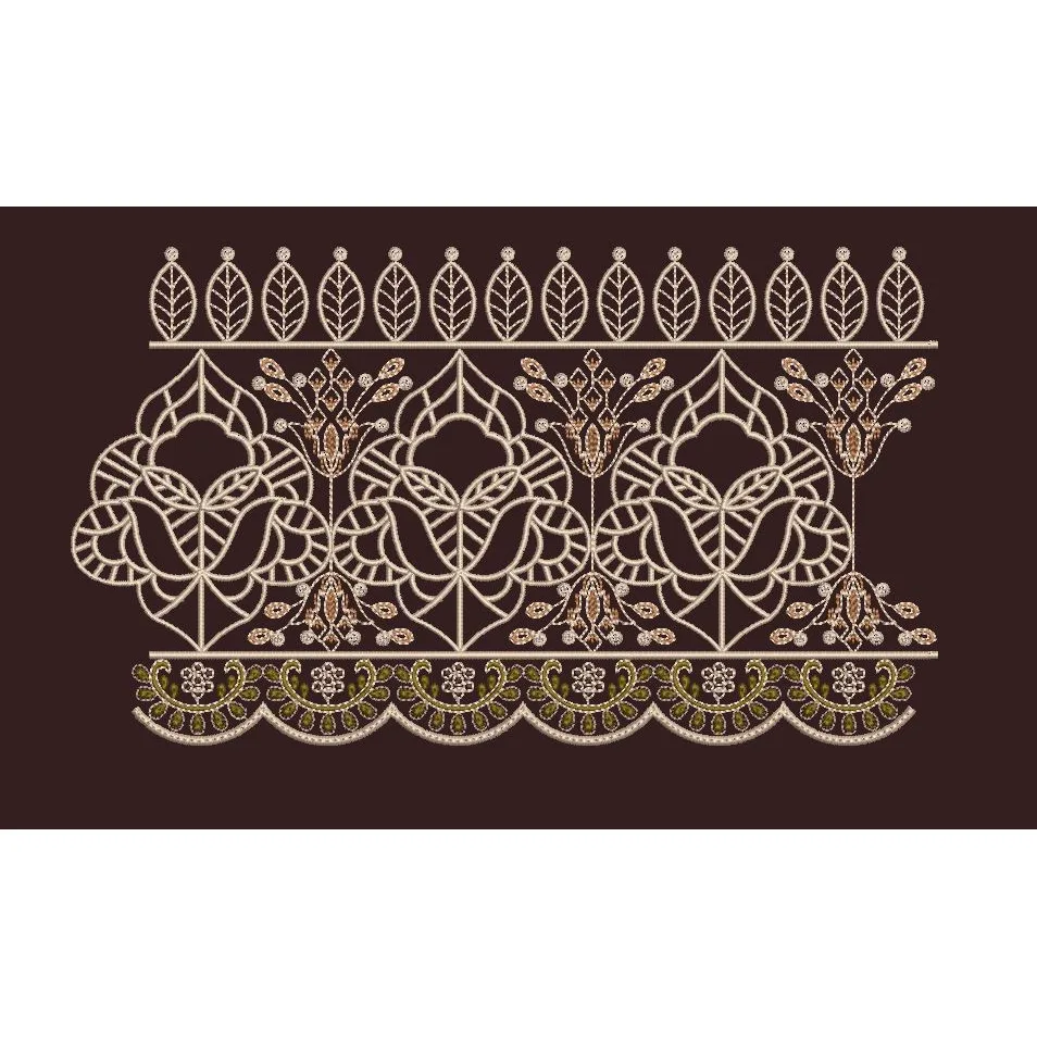 Geometric Floral Scallop Border Embroidery Design