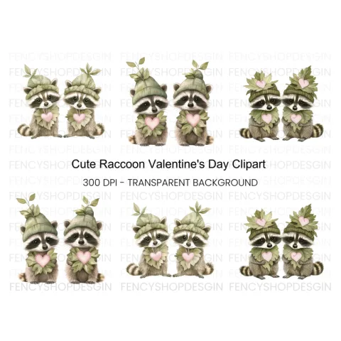 Cute Raccoon Leaf Hats Clipart Bundle