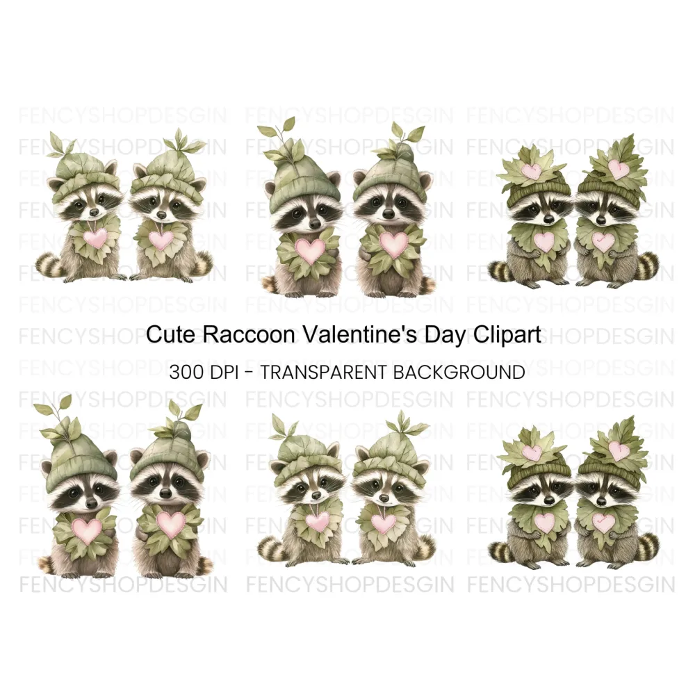 Cute Raccoon Leaf Hats Clipart Bundle
