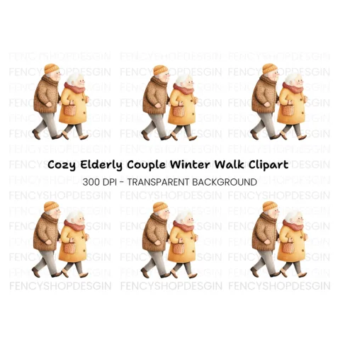 Elderly Couple Walking Clipart Bundle