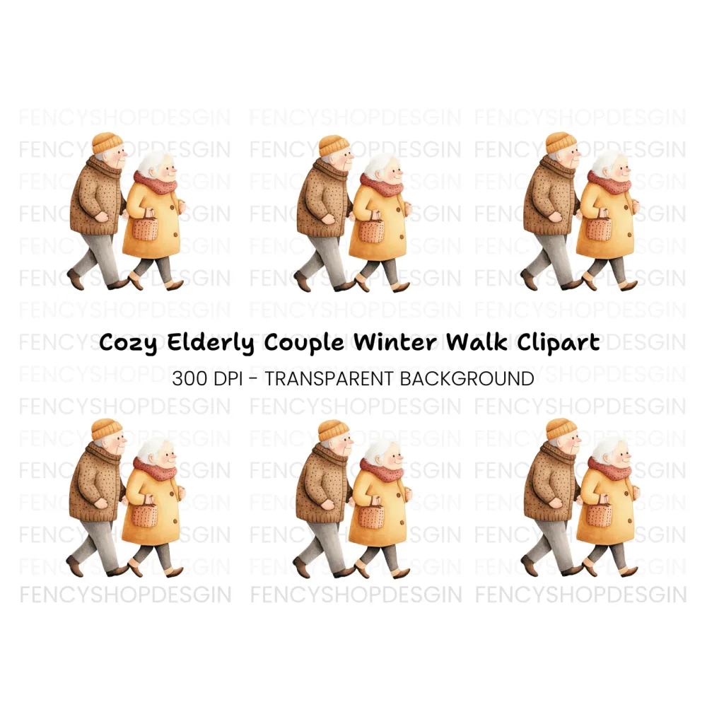 Elderly Couple Walking Clipart Bundle