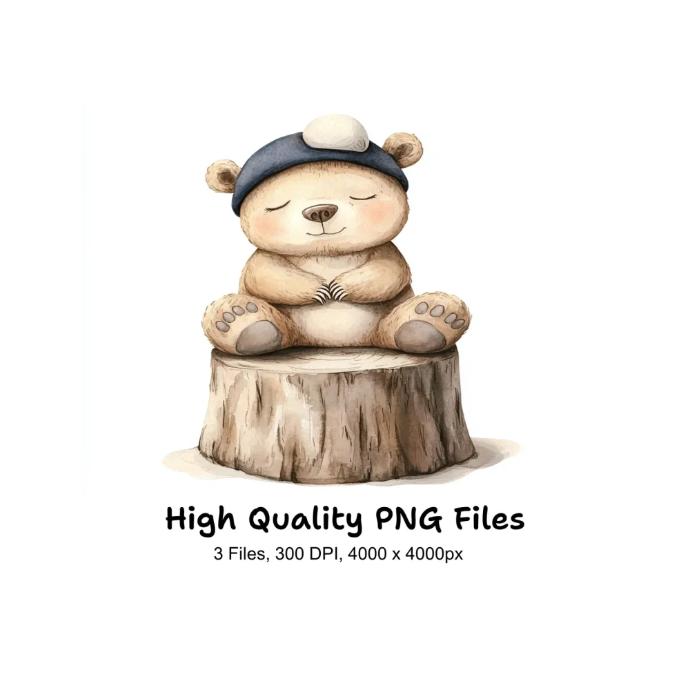 Sleeping Bear on Tree Stump Clipart Bundle