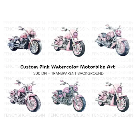 Pink Gemstone Motorcycle Clipart Bundle
