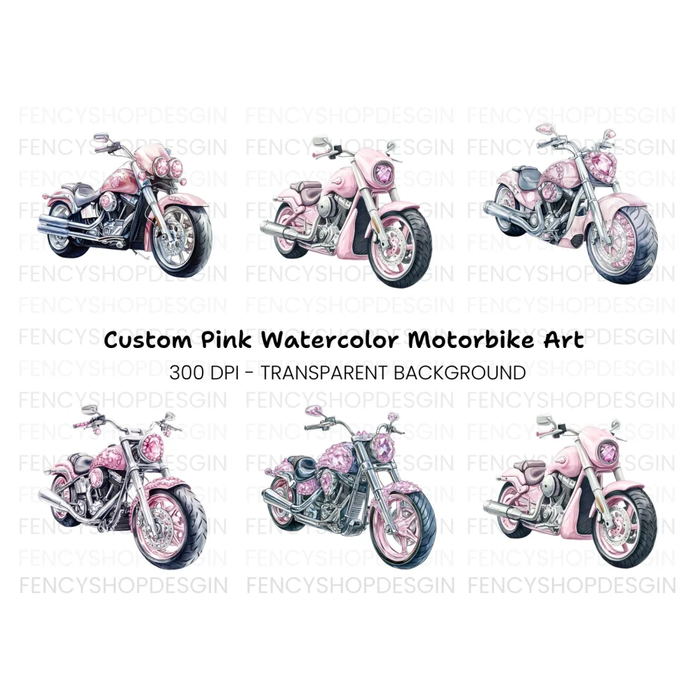 Pink Gemstone Motorcycle Clipart Bundle