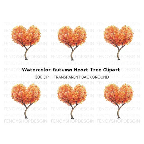 Heart Shaped Autumn Tree Clipart Bundle