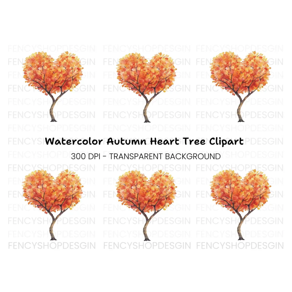 Heart Shaped Autumn Tree Clipart Bundle