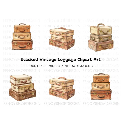 Vintage Suitcase Stack Clipart Bundle