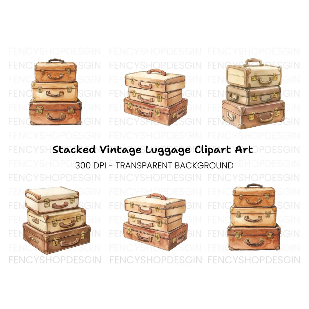 Vintage Suitcase Stack Clipart Bundle