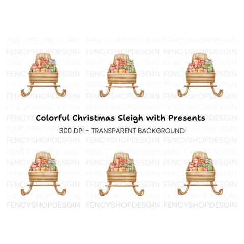 Christmas Sleigh with Gifts Clipart Bundle