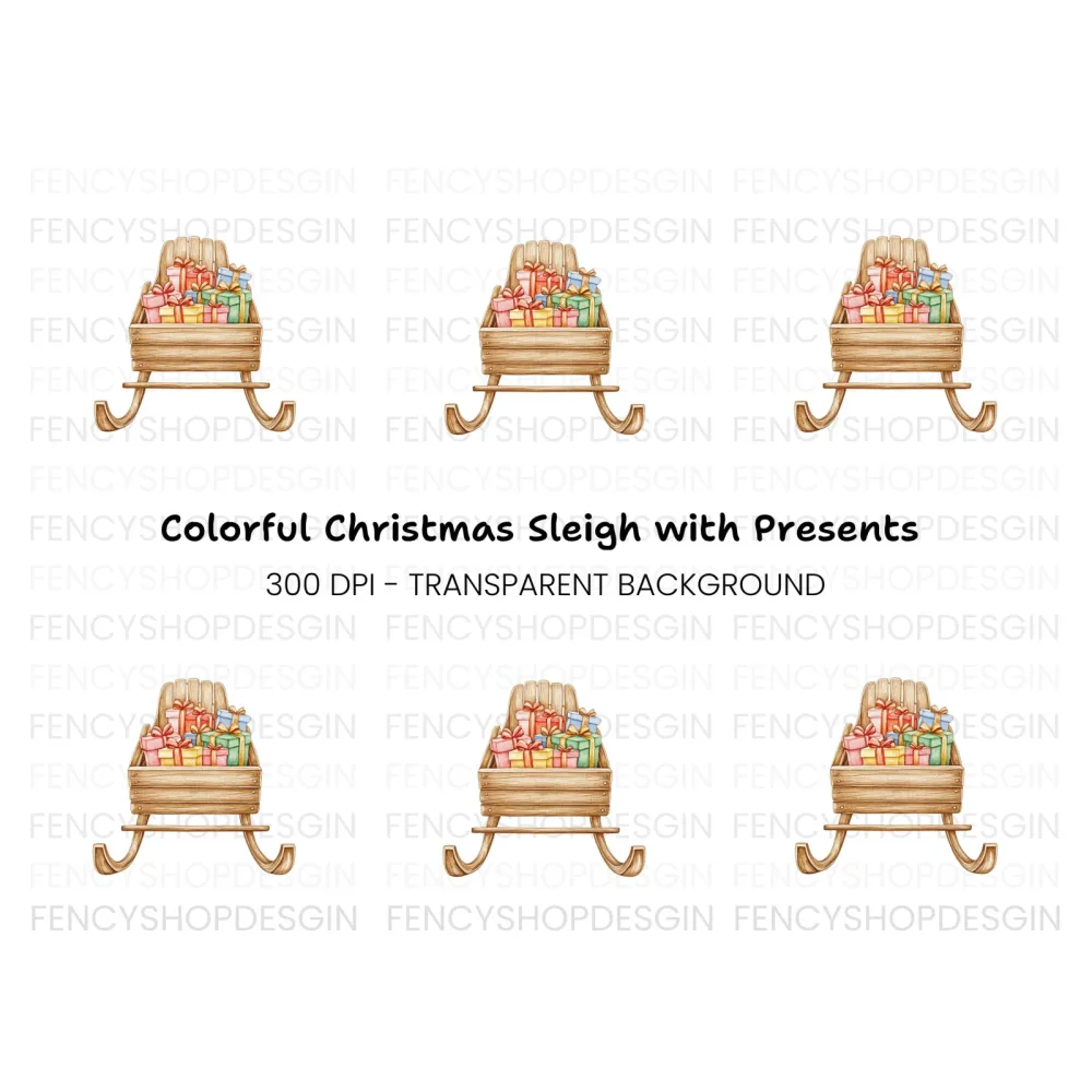 Christmas Sleigh with Gifts Clipart Bundle