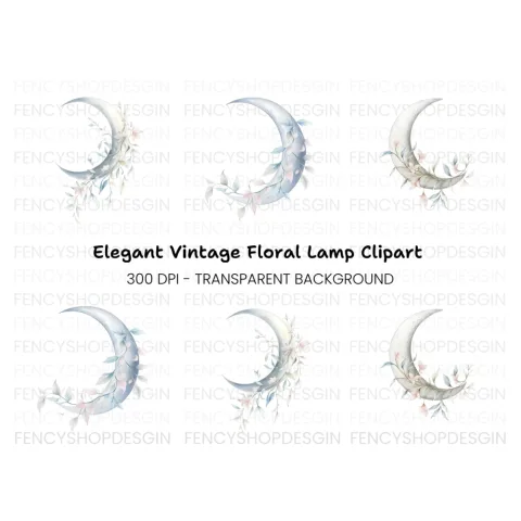 Whimsical Floral Moon Clipart Bundle