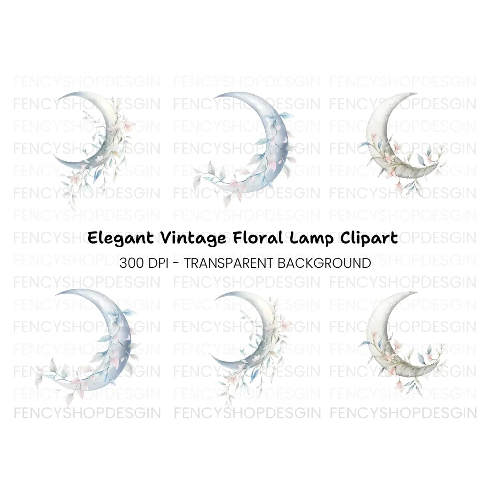 Whimsical Floral Moon Clipart Bundle