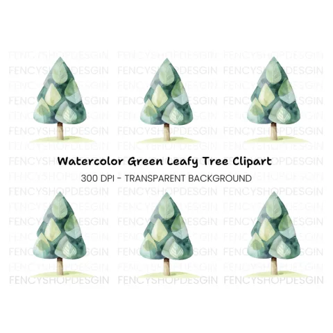 Abstract Green Tree Clipart Bundle