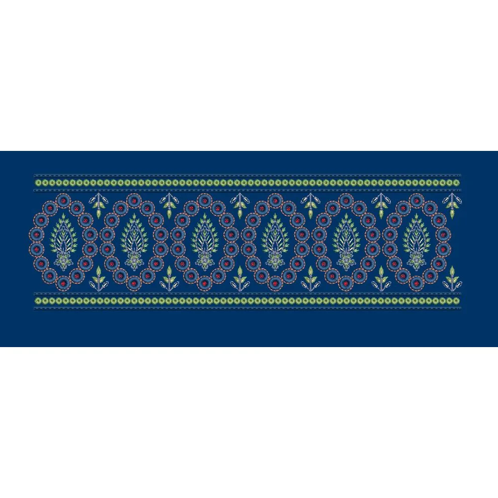 Navy Blue Circle Paisley Band Navy & Lime Green Embroidery Design