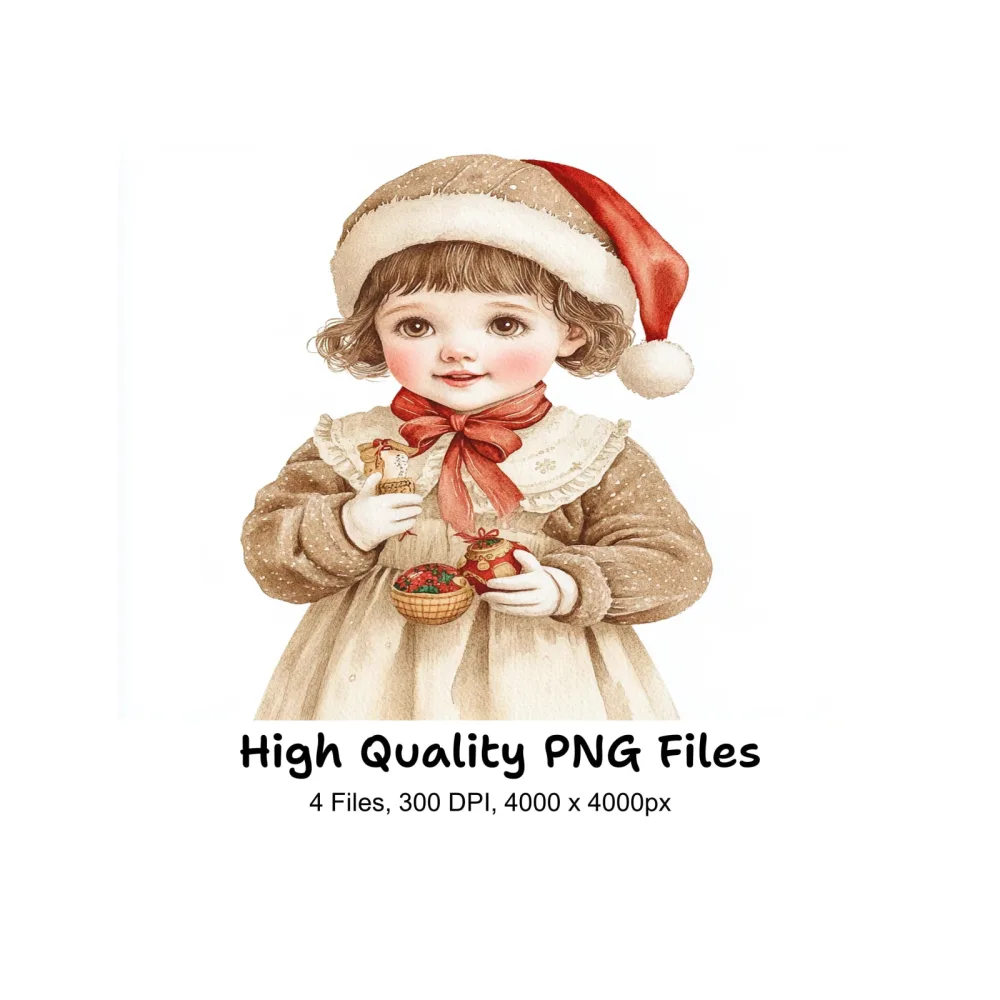 Vintage Christmas Girls Clipart Bundle