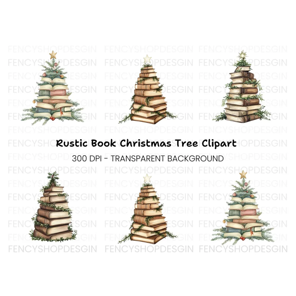 Christmas Book Tree Clipart Bundle