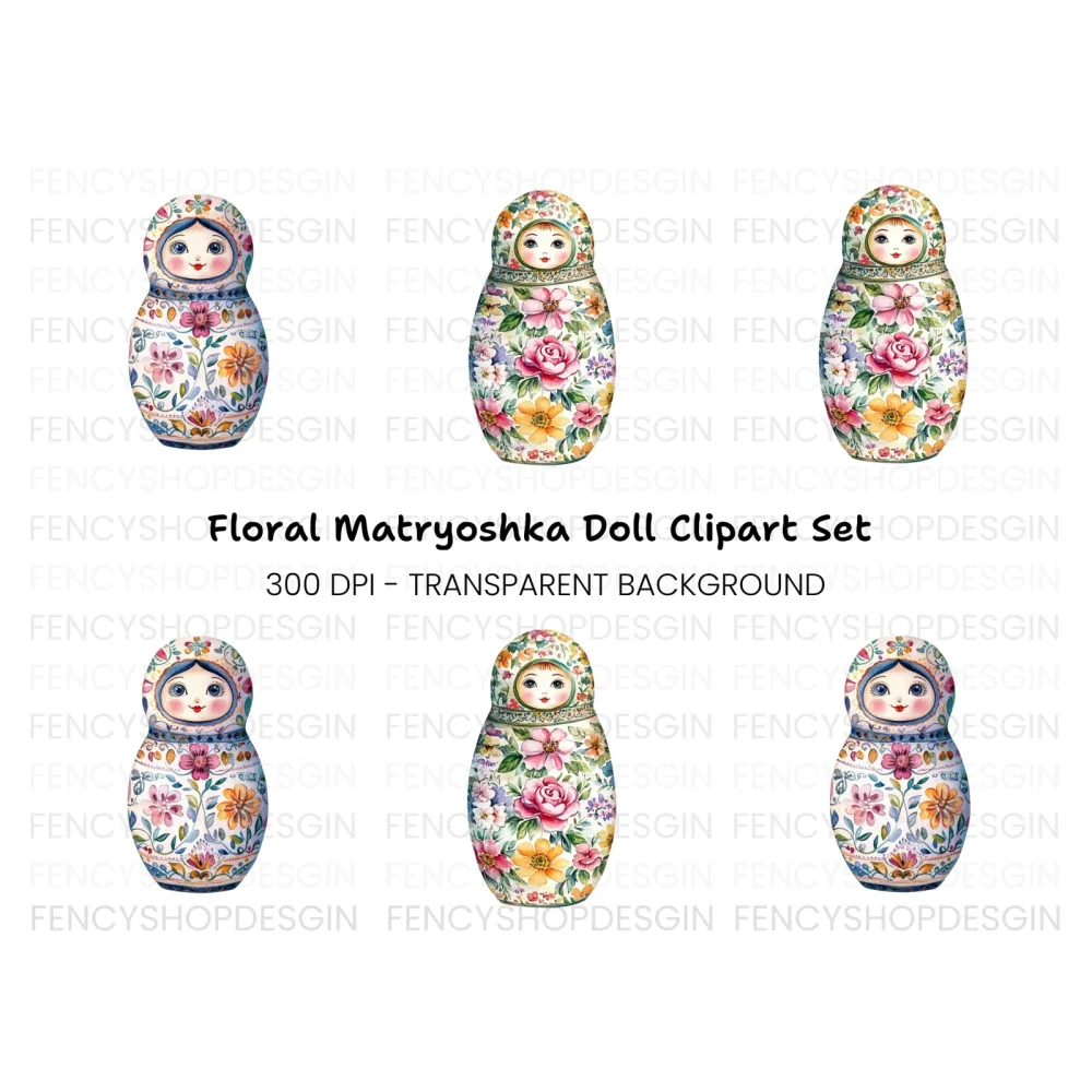 Floral Russian Nesting Dolls Clipart Bundle