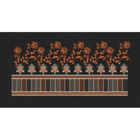 Orange And Black Floral Endless Border Embroidery Design