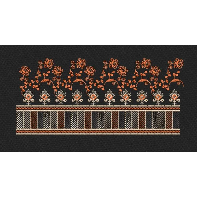 Orange And Black Floral Endless Border Embroidery Design