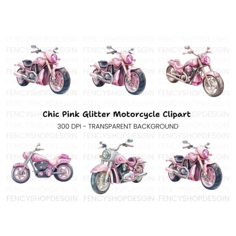 Pink Motorcycle Clipart Bundle