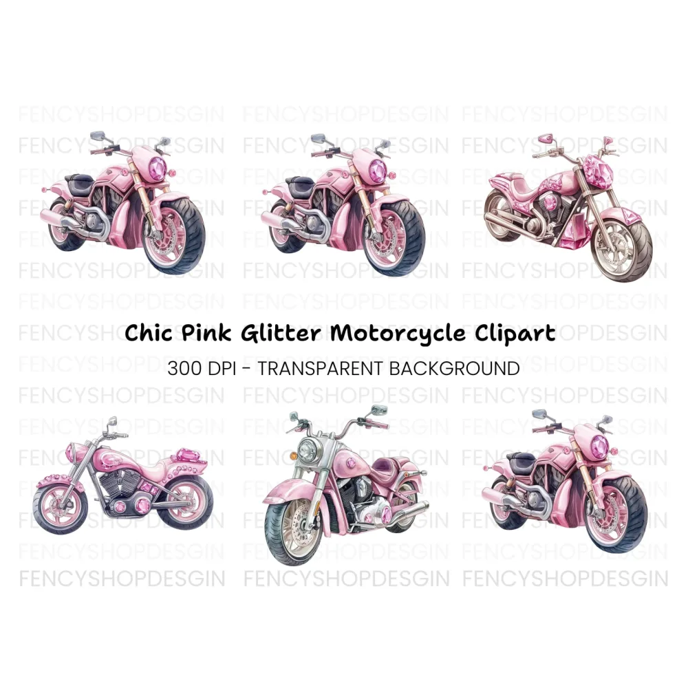 Pink Motorcycle Clipart Bundle