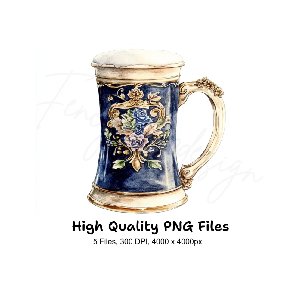 Elegant Floral Beer Steins Clipart Bundle