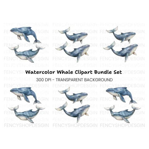 Majestic Blue Whale Clipart Bundle