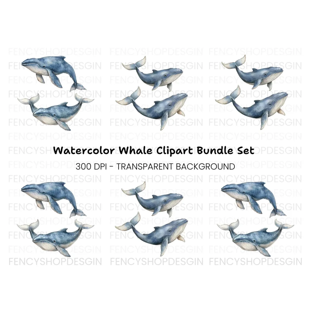 Majestic Blue Whale Clipart Bundle