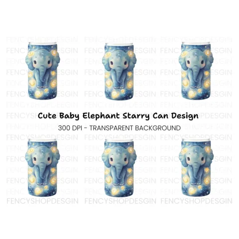 Cute Elephant in Starry Night Clipart Bundle