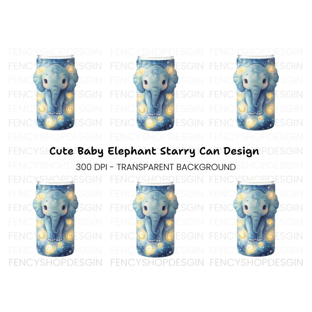 Cute Elephant in Starry Night Clipart Bundle