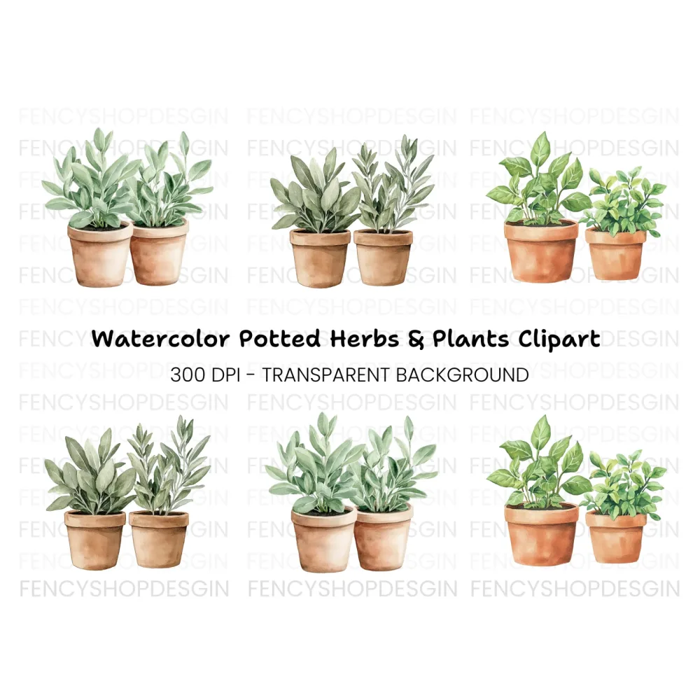 Potted Herbs Clipart Bundle