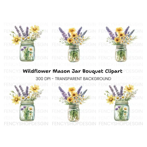 Wildflower Mason Jar Bouquets Clipart Bundle