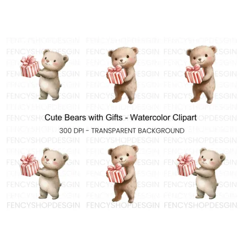 Cute Bears with Gifts Clipart Bundle