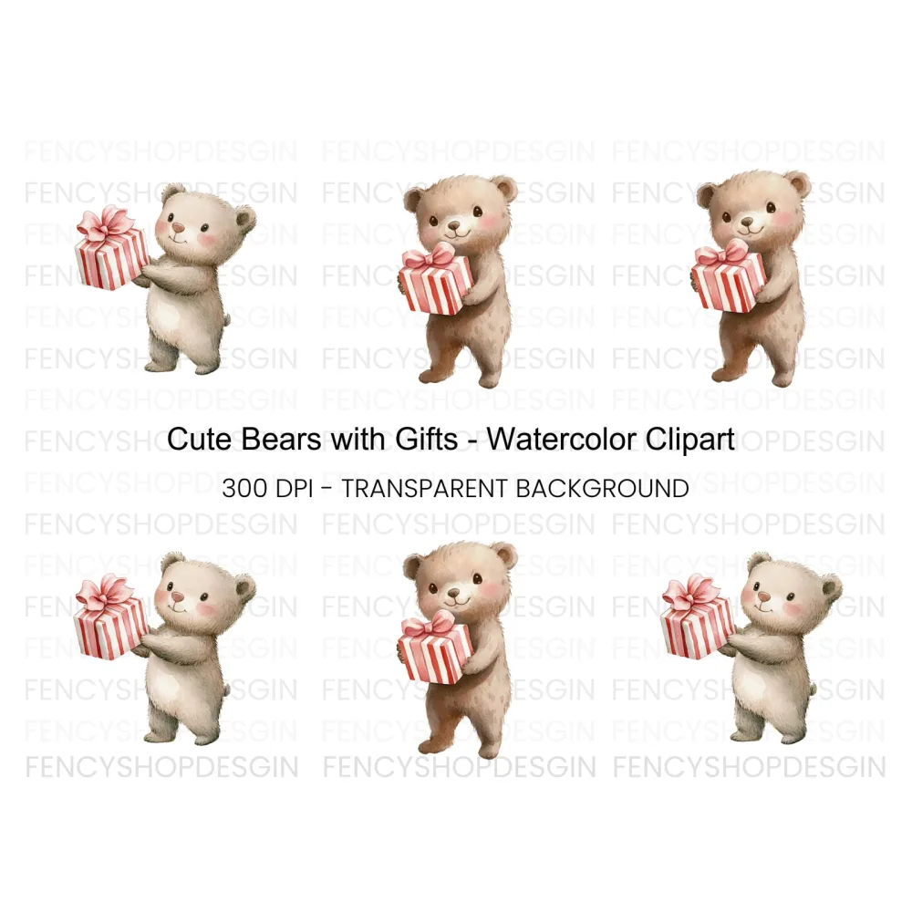 Cute Bears with Gifts Clipart Bundle
