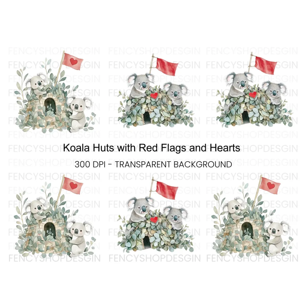 Koalas in Eucalyptus Huts Clipart Bundle