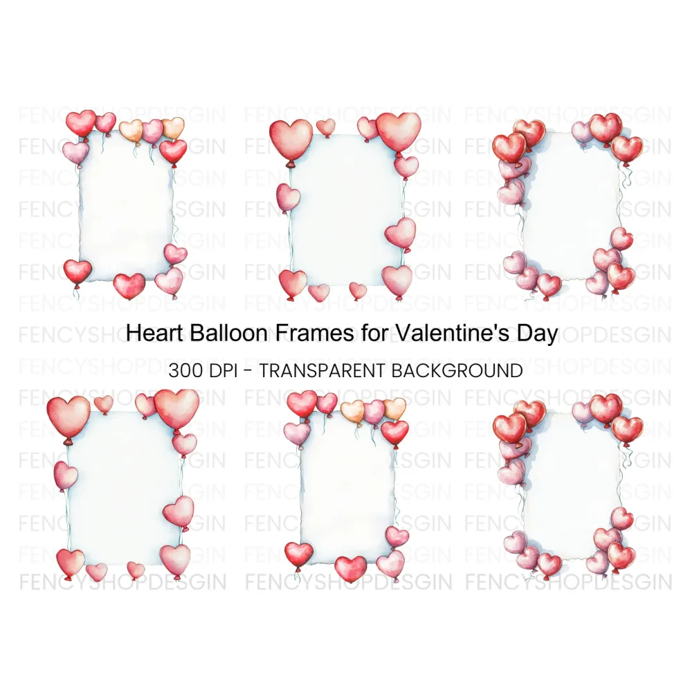 Heart Balloon Frame Clipart Bundle