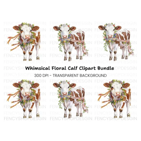 Cute Floral Calf Clipart Bundle