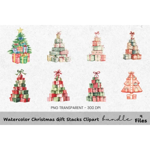 Christmas Gift Stacks Clipart Bundle