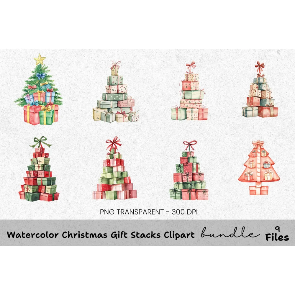 Christmas Gift Stacks Clipart Bundle