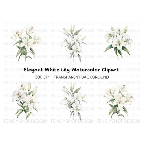 Elegant White Lily Flower Clipart Bundle