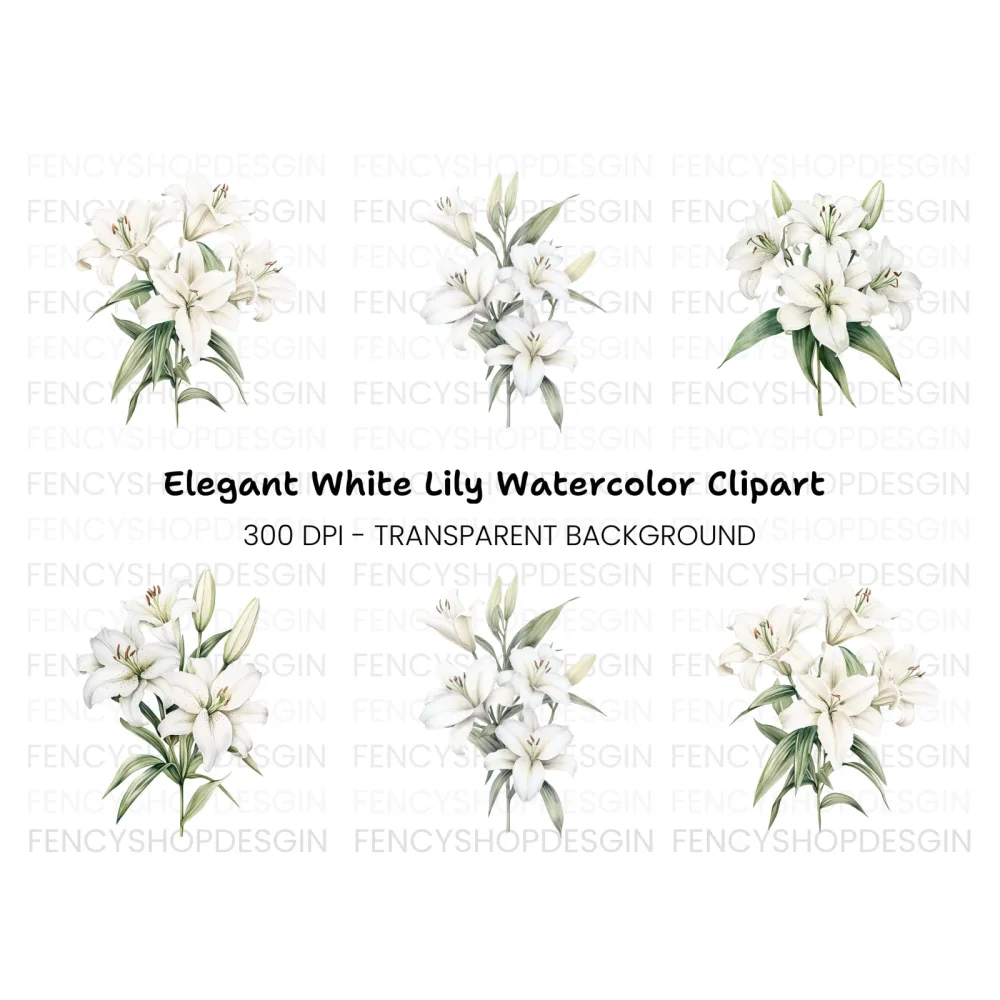 Elegant White Lily Flower Clipart Bundle