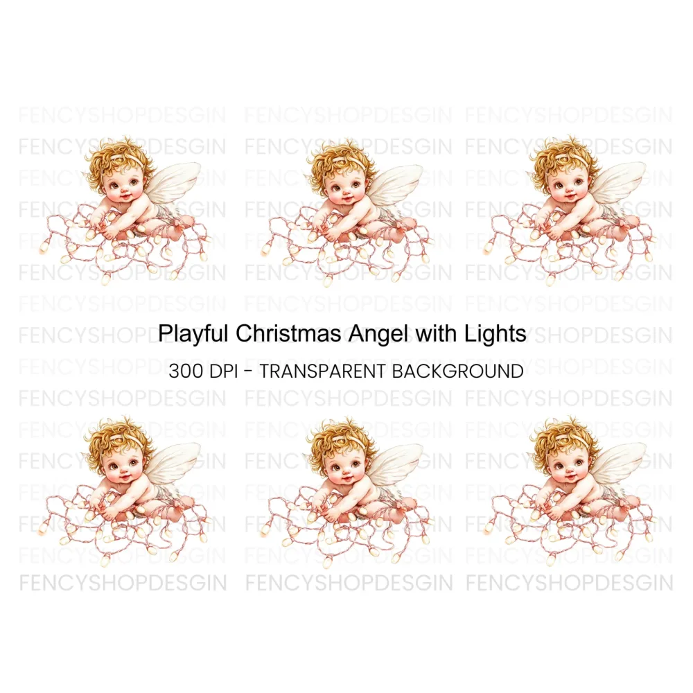Playful Baby Angel with Pink Lights Clipart Bundle