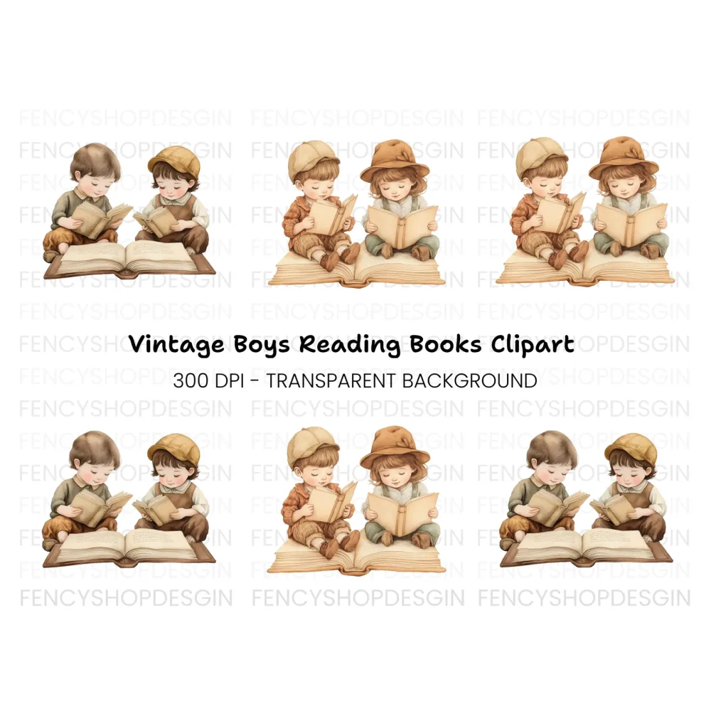 Kids Reading Books Clipart Bundle