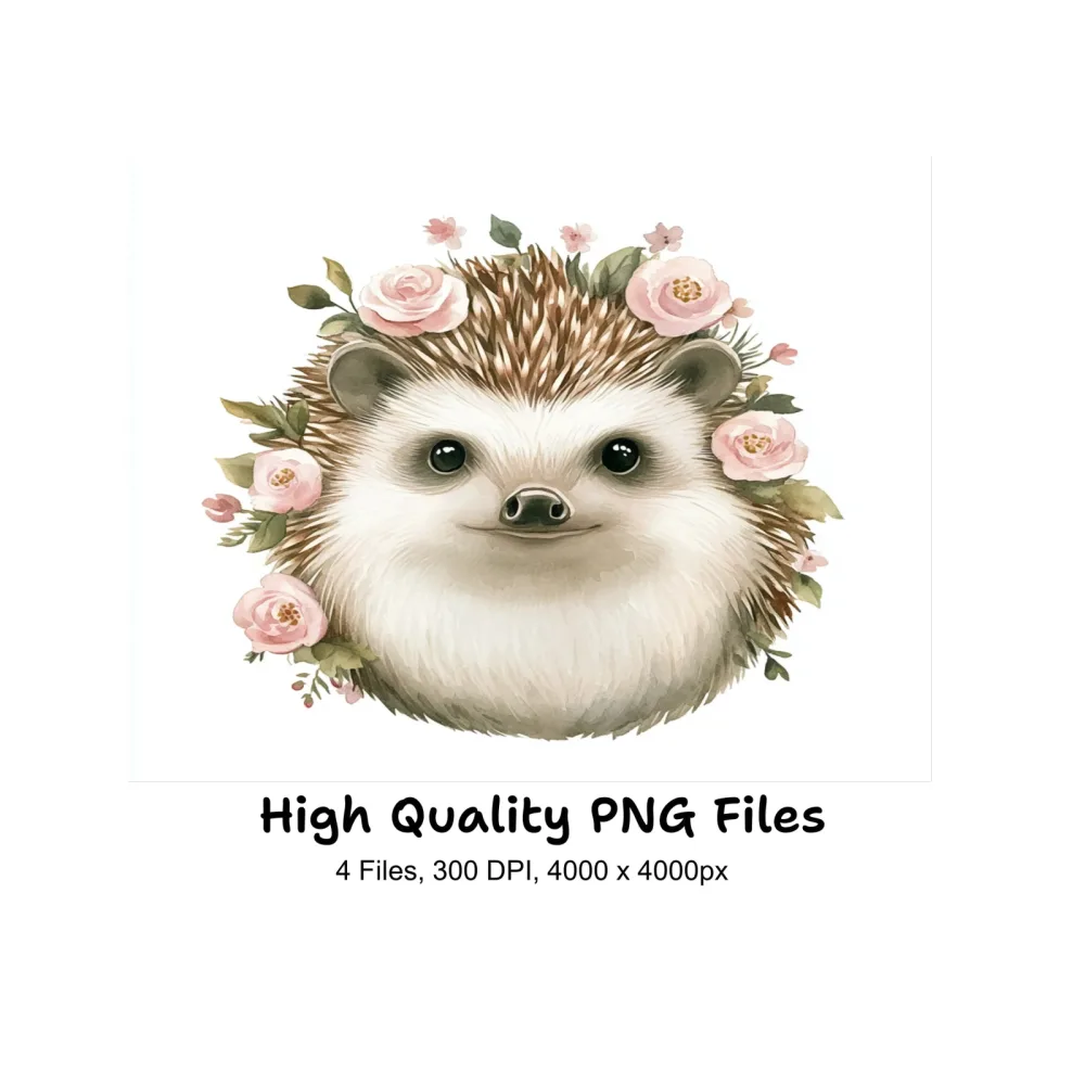 Cute Hedgehog Faces with Floral Crowns Clipart Bundle