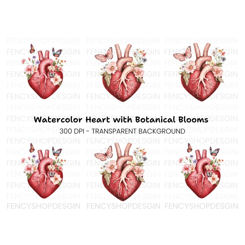 Floral Anatomical Heart Clipart Bundle