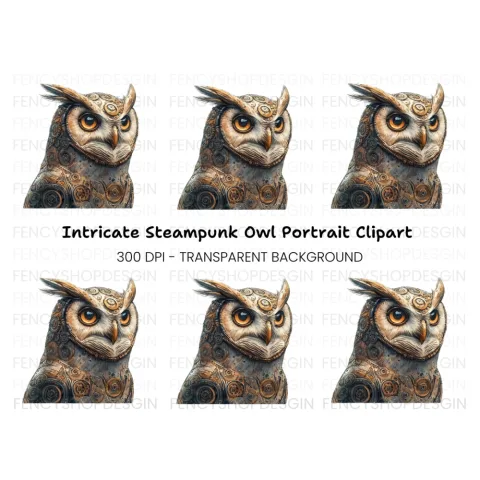 Steampunk Owl Illustration Clipart Bundle