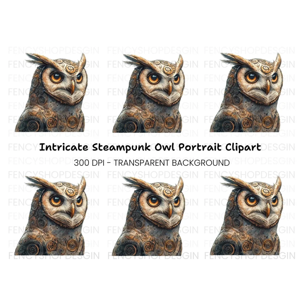 Steampunk Owl Illustration Clipart Bundle