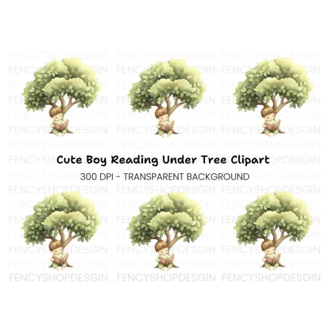 Boy Reading Under Tree Clipart Bundle